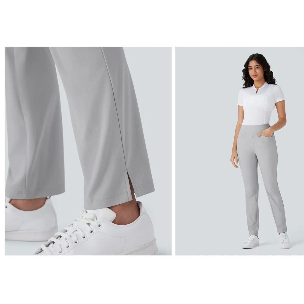 Halara Mid Rise Golf Pants Large Gray Pull On Straight Leg NWT Gorpcore